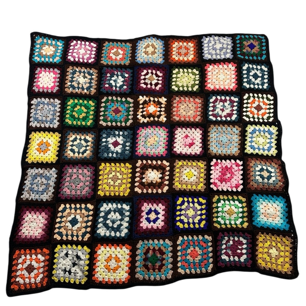 Handmade Granny Square Afghan Crochet Throw Blanket 49x47